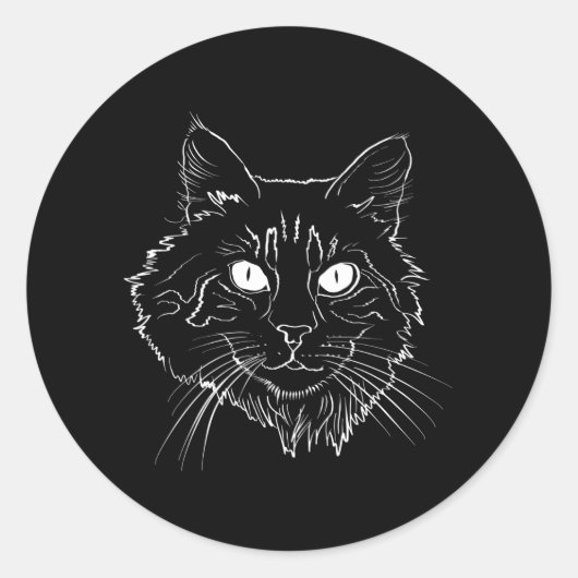Maine Coon Cat Line Art Ronde Sticker (Voorkant)
