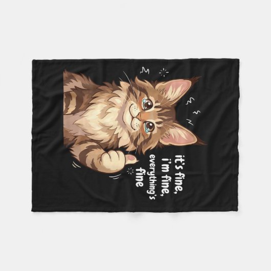 Maine Coon Cat Meme It's Fine I'm Fine Everything' Fleece Deken (Voorkant (Horizontaal))