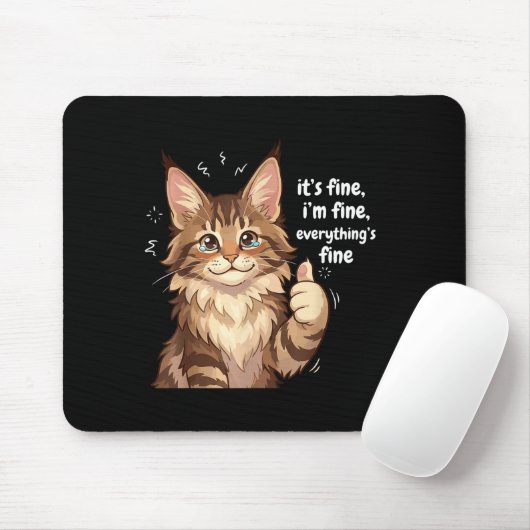 Maine Coon Cat Meme It's Fine I'm Fine Everything' Muismat (Met muis)