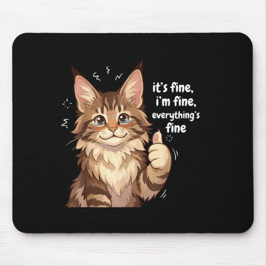 Maine Coon Cat Meme It's Fine I'm Fine Everything' Muismat (Voorkant)