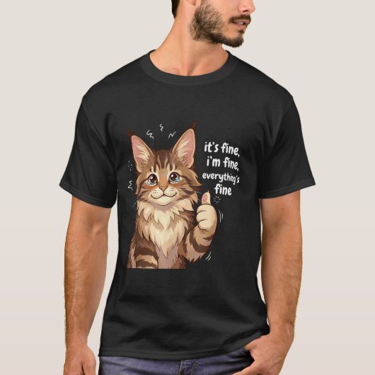 Maine Coon Cat Meme It's Fine I'm Fine Everything' T-shirt (Voorkant)
