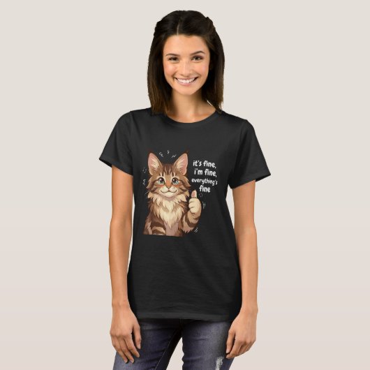Maine Coon Cat Meme It's Fine I'm Fine Everything' T-shirt (Voorkant volledig)