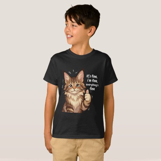 Maine Coon Cat Meme It's Fine I'm Fine Everything' T-shirt (Voorkant volledig)