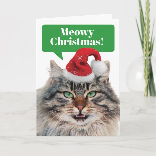 Maine Coon Cat- Meowy Christmas Happy Mew Year Feestdagen Kaart (Voorkant)