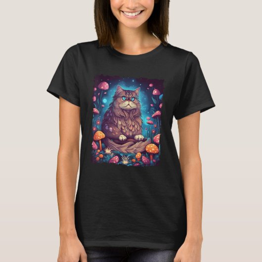 Maine Coon Cat Mushroom Art Feline Enthusiasts T-shirt (Voorkant)