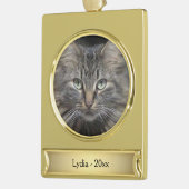 Maine Coon Cat Name en Year Verguld Banner Ornament (Links)