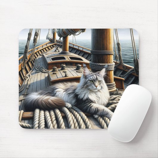 Maine Coon Cat Op Een Schip Deck Muismat (Met muis)