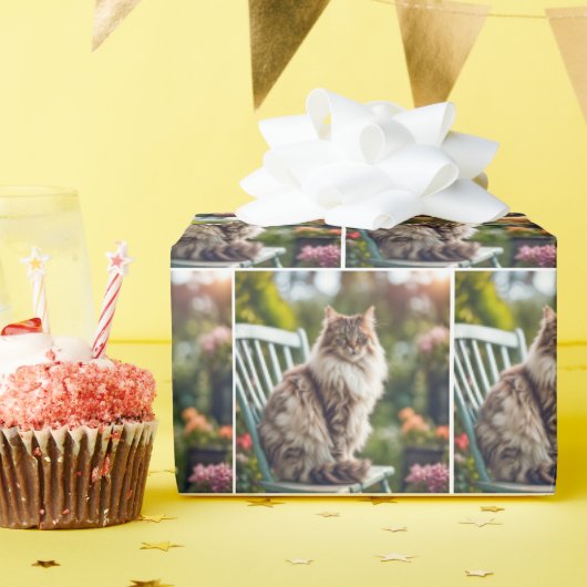 Maine Coon Cat Op Stoel Cadeaupapier (Verjaardagsfeest)
