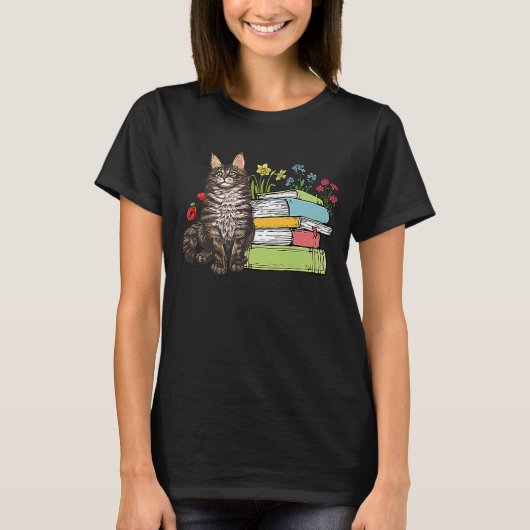 Maine Coon Cat Owner Boost Reading Flowers T-shirt (Voorkant)