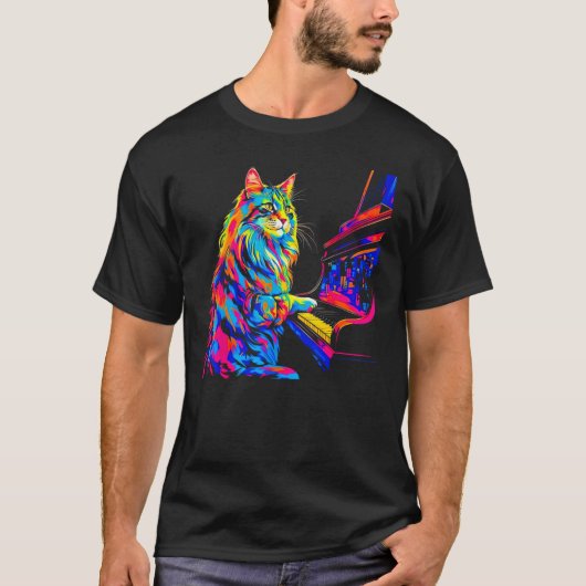Maine Coon Cat Pianist T-shirt (Voorkant)
