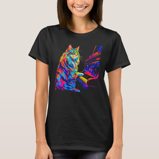 Maine Coon Cat Pianist T-shirt (Voorkant)