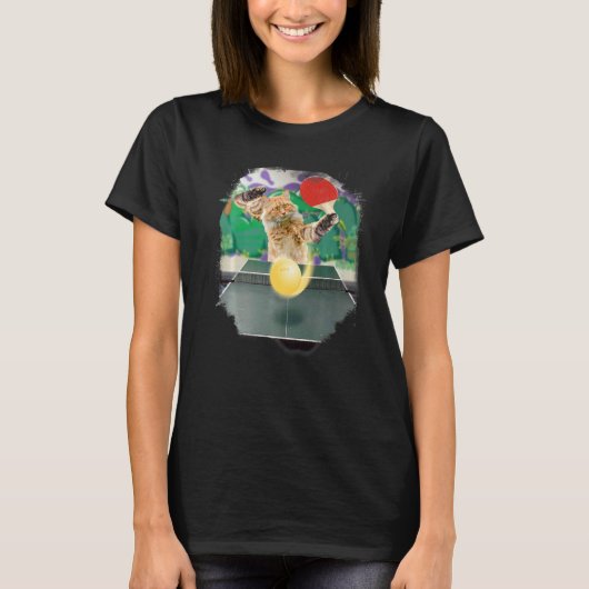 Maine Coon Cat Playing Table Tennis Ping Pong Prem T-shirt (Voorkant)