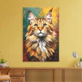 Maine Coon Cat Portret Levendige olieverfschilderi Canvas Afdruk (Insitu (Woonkamer))