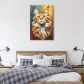 Maine Coon Cat Portret Levendige olieverfschilderi Canvas Afdruk (Insitu (Slaapkamer))