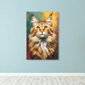Maine Coon Cat Portret Levendige olieverfschilderi Canvas Afdruk (Insitu (Houten vloer))
