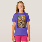 Maine Coon Cat Portret Levendige olieverfschilderi T-shirt (Voorkant volledig)