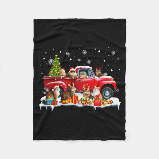 Maine Coon Cat Red Truck Christmas Tree Santa Ugly Fleece Deken (Voorkant)