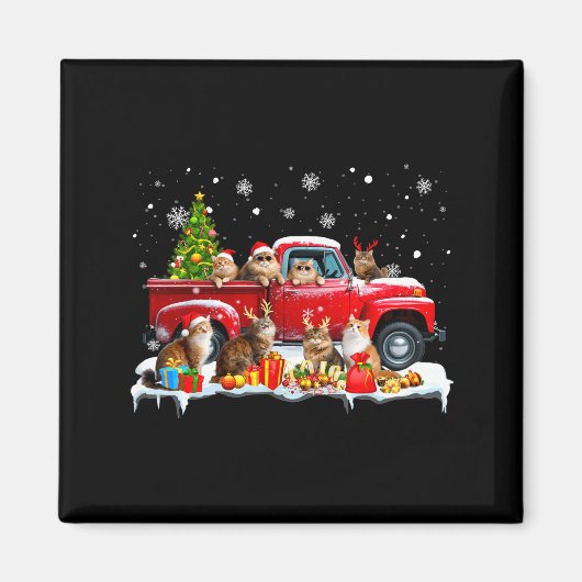 Maine Coon Cat Red Truck Christmas Tree Santa Ugly Magneet (Voorkant)