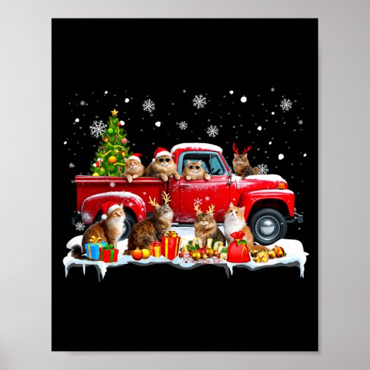 Maine Coon Cat Red Truck Christmas Tree Santa Ugly Poster (Voorkant)