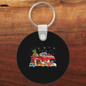 Maine Coon Cat Red Truck Christmas Tree Santa Ugly Sleutelhanger (Voorkant)
