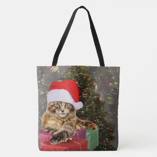 Maine Coon Cat Santa & Gifts Kerstmis Achter Tote Bag