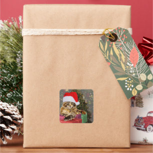 Maine Coon Cat Santa & Gifts Kerstmis Achter Vierkante Sticker