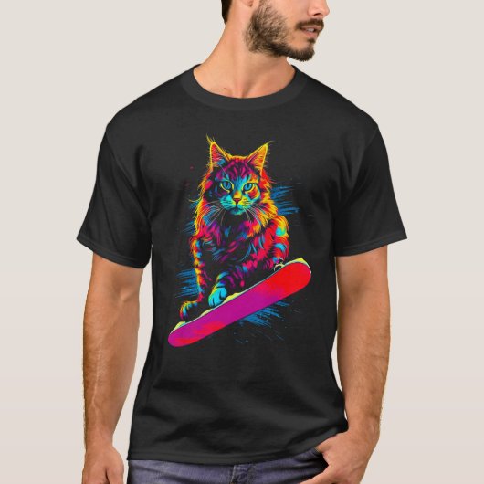 Maine Coon Cat Snowboarding T-shirt (Voorkant)
