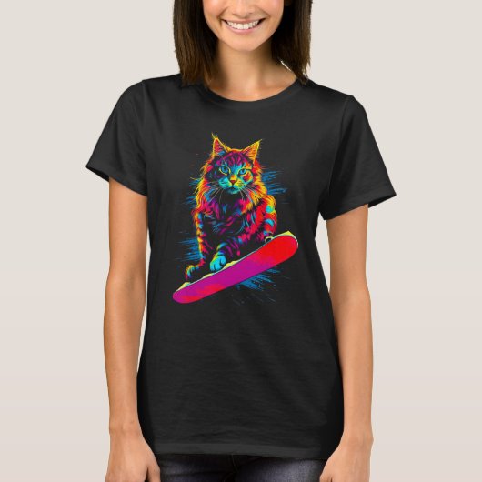Maine Coon Cat Snowboarding T-shirt (Voorkant)