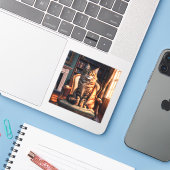 Maine Coon Cat Sticker (Laptop met iPhone)