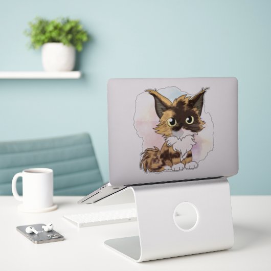 Maine coon cat watercolor  sticker (Laptop op bureau)