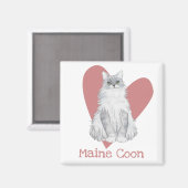 Maine Coon Cat Waterverf Kat Roze hart Magneet (Voorkant / Achterkant)