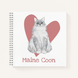 Maine Coon Cat Waterverf Kat Roze Heart Journal Notitieboek