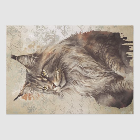 Maine Coon Cat Waterverf Tissuepapier (Voorkant)