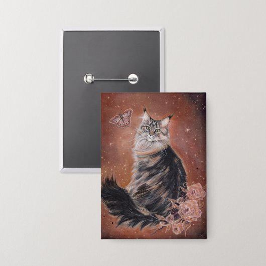 Maine coon cat with flowers art by Renee Button (Voorkant / Achterkant)