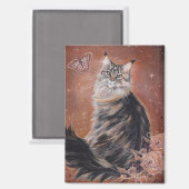 Maine coon cat with flowers art by Renee Magneet (Voorkant / Achterkant)
