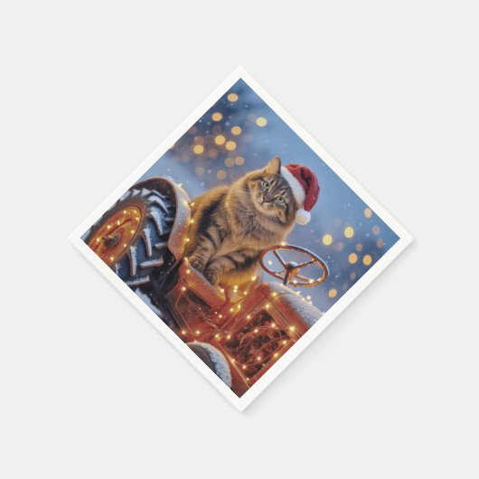 Maine Coon Christmas Cat On an Old Tractor Servet (Hoek)