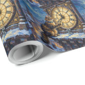 Maine Coon Christmas Clock Tower Midnight Cadeaupapier (Rol Hoek)