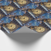 Maine Coon Christmas Clock Tower Midnight Cadeaupapier (Hoek)