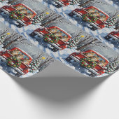 Maine Coon Christmas Red Truck Holiday Cadeaupapier (Hoek)