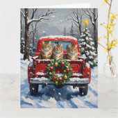 Maine Coon Christmas Red Truck Holiday Kaart (Gele Bloem)