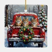 Maine Coon Christmas Red Truck Holiday Keramisch Ornament (Achterkant)