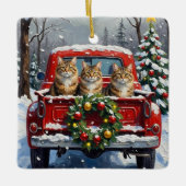 Maine Coon Christmas Red Truck Holiday Keramisch Ornament (Voorkant)