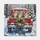 Maine Coon Christmas Red Truck Holiday Magneet (Voorkant)