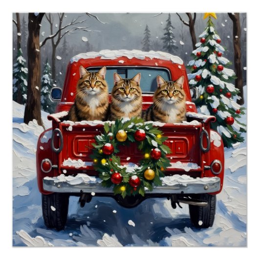 Maine Coon Christmas Red Truck Holiday Perfect Poster (Voorkant)