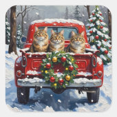 Maine Coon Christmas Red Truck Holiday Vierkante Sticker (Voorkant)