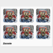 Maine Coon Christmas Red Truck Holiday Vierkante Sticker (Vel)