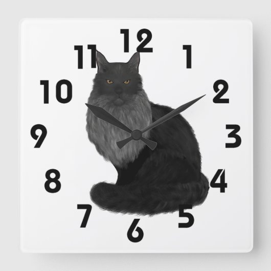 Maine Coon Clock Vierkante Klok (Voorkant)