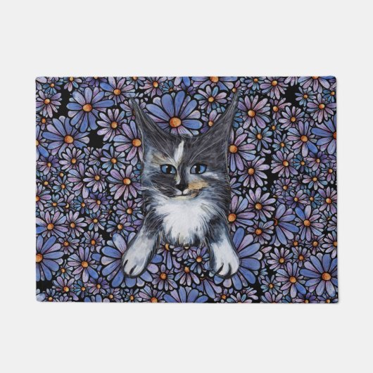 Maine Coon Dilute Calico Cat Paars Daisy Deurmat (Voorkant)