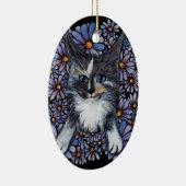 Maine Coon Dilute Calico Cat Paars Daisy Keramisch Ornament (Rechts)