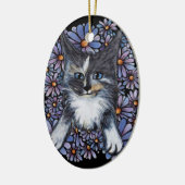 Maine Coon Dilute Calico Cat Paars Daisy Keramisch Ornament (Links)